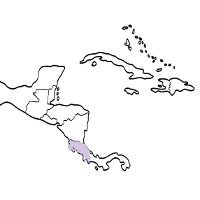 Geografie Střední Ameriky s vyznačením Kostariky